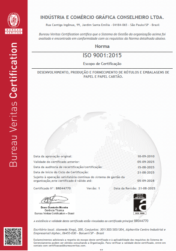 NDÚSTRIA E COMÉRCIOGRÁFICACONSELHEIROLTDA - ISO9001:2015