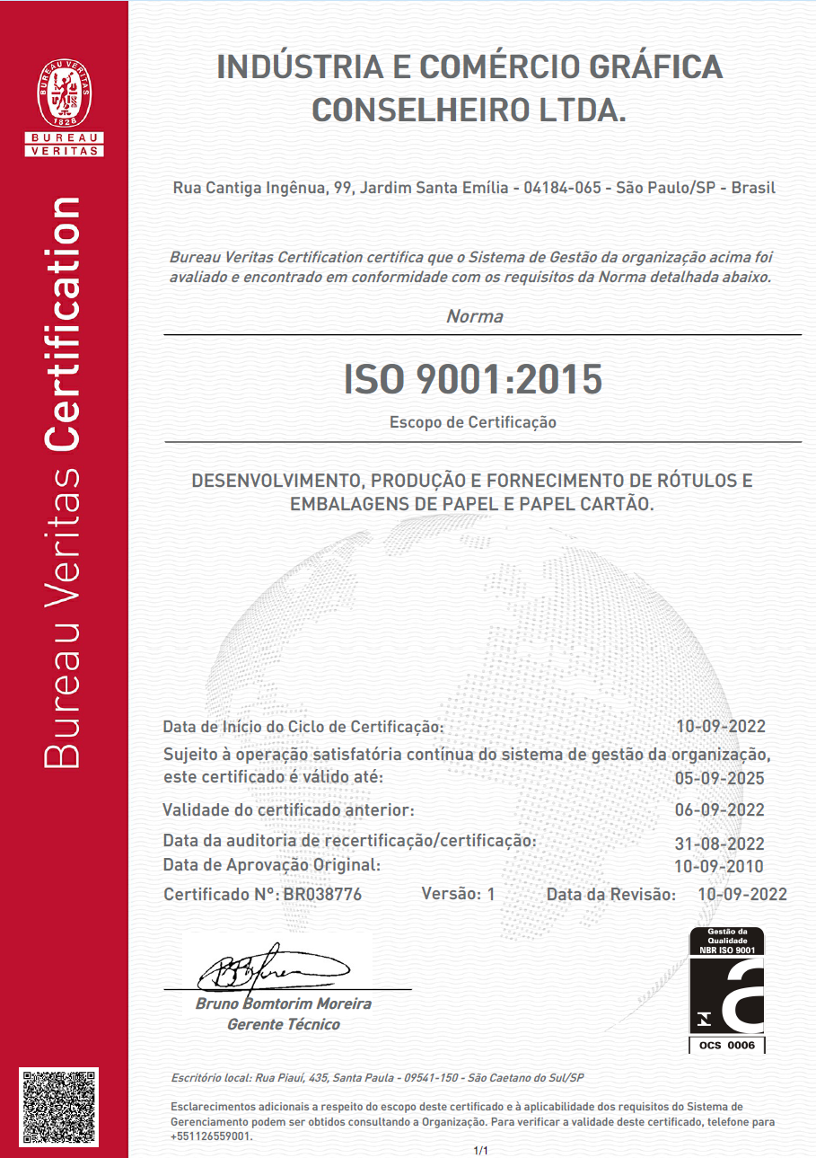 NDÚSTRIA E COMÉRCIOGRÁFICACONSELHEIROLTDA - ISO9001:2015